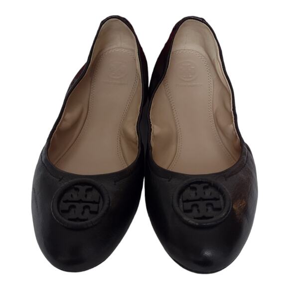 TORY BURCH Black Leather Ballet Flats Size 8.5 Shoes Elasticized Basic Simple - Picture 3 of 8